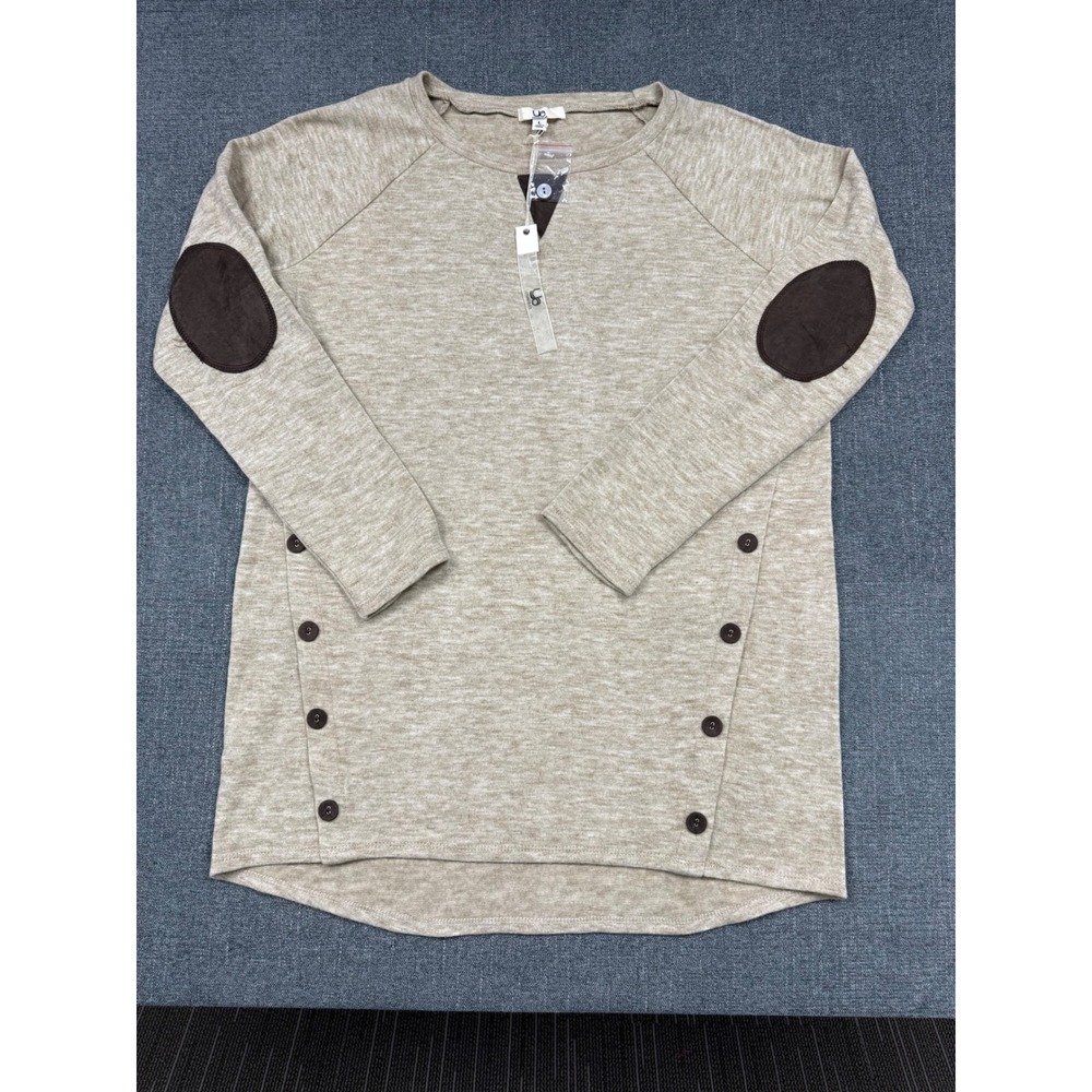 YA Los Angeles Oatmeal Marl Long Sleeve Top with Elbow Patches YL16046 L